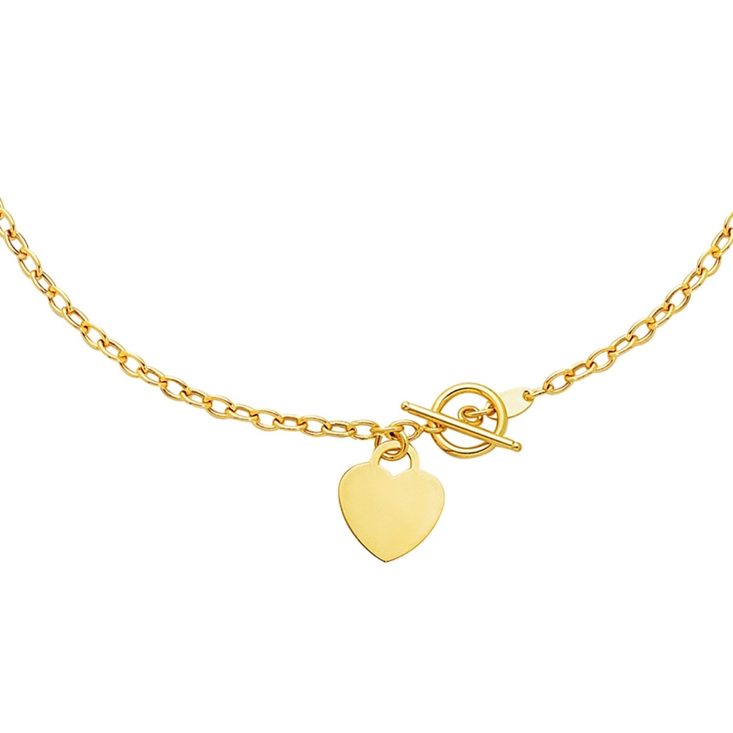 Toggle Necklace with Heart Charm in 14k Yellow Gold - Coolpeacock