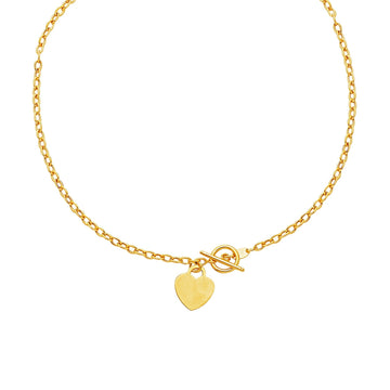 Toggle Necklace with Heart Charm in 14k Yellow Gold - Coolpeacock