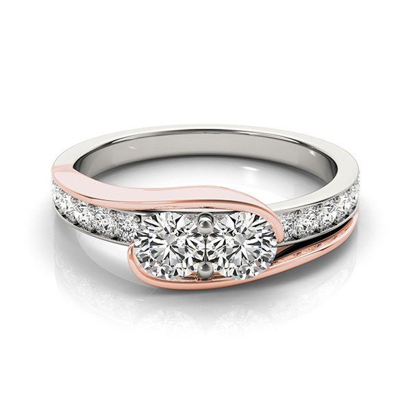 Two Stone Diamond Ring in 14k White And Rose Gold (3/4 cttw) - Coolpeacock