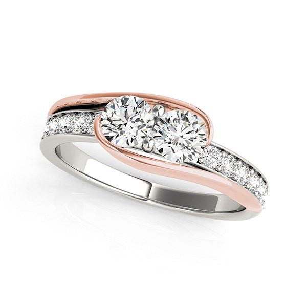 Two Stone Diamond Ring in 14k White And Rose Gold (3/4 cttw) - Coolpeacock