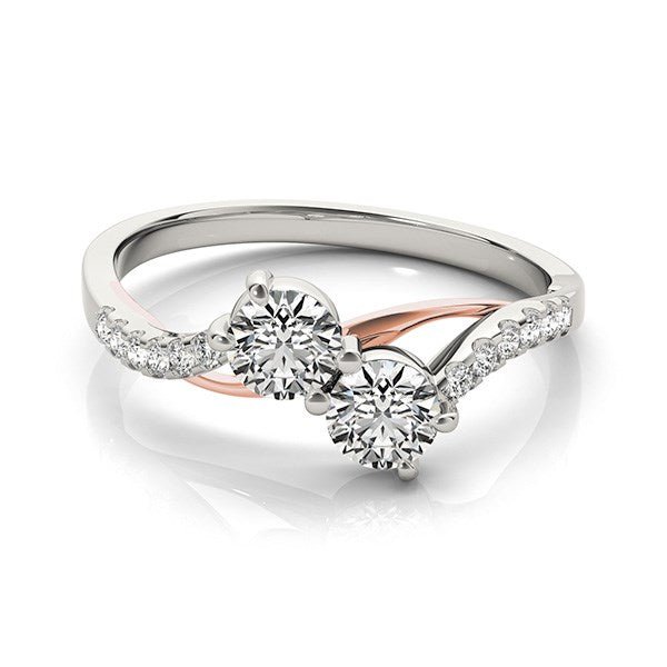 Two Stone Diamond Ring with Curved Band in 14k White And Rose Gold (5/8 cttw) - Coolpeacock