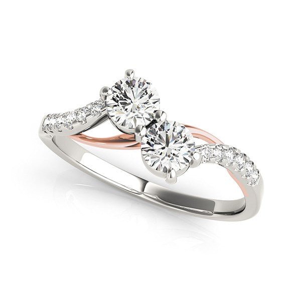Two Stone Diamond Ring with Curved Band in 14k White And Rose Gold (5/8 cttw) - Coolpeacock