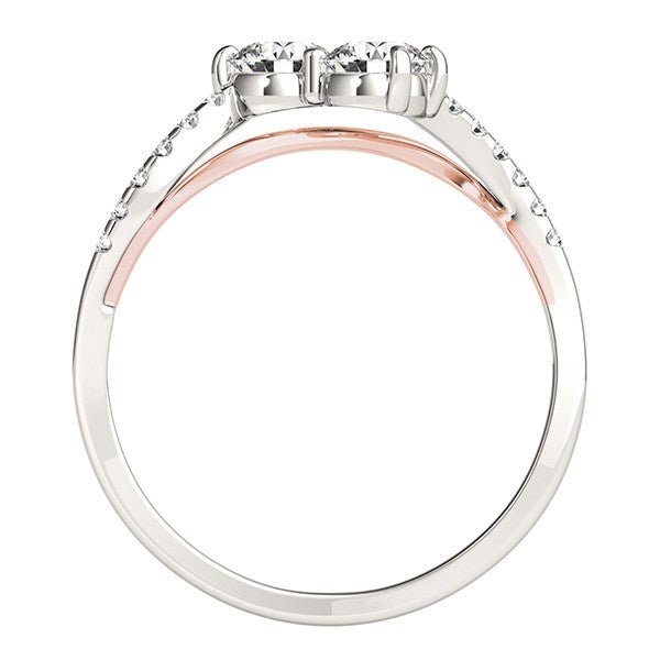 Two Stone Diamond Ring with Curved Band in 14k White And Rose Gold (5/8 cttw) - Coolpeacock