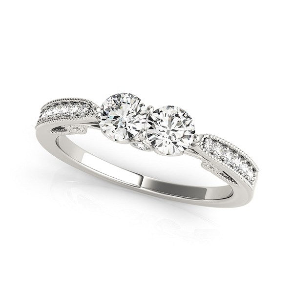 Two Stone Diamond Ring With Milgrain Design In 14k White Gold (3/4 cttw) - Coolpeacock