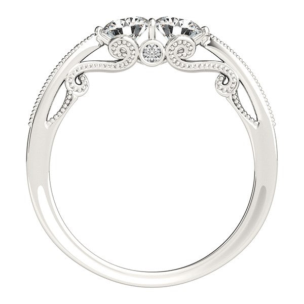 Two Stone Diamond Ring With Milgrain Design In 14k White Gold (3/4 cttw) - Coolpeacock