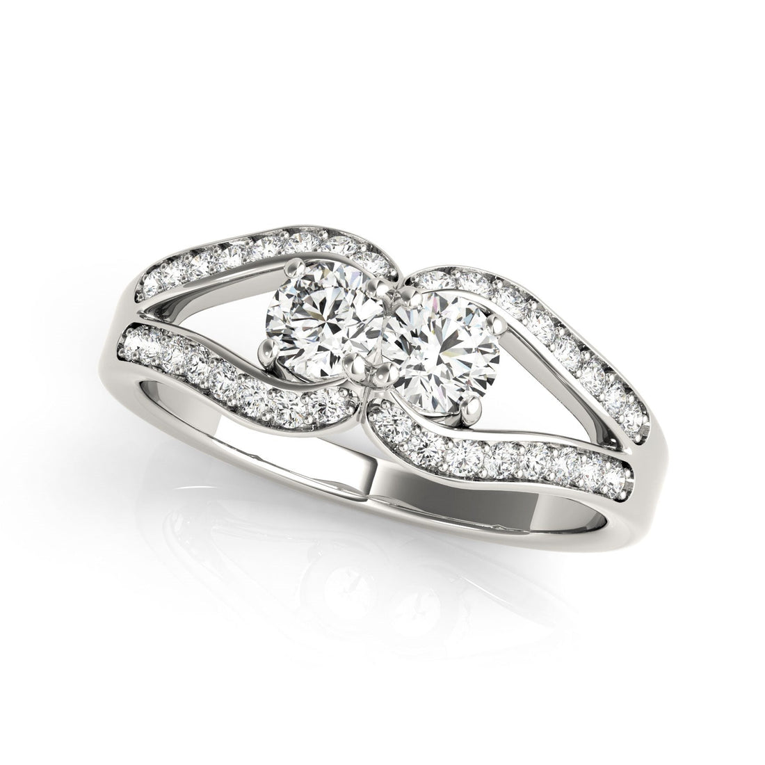 Two Stone Split Shank Design Diamond Ring in 14k White Gold (3/4 cttw) - Coolpeacock