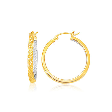 Two - Tone Yellow and White Gold Petite Patterned Hoop Earrings(3x25mm) - Coolpeacock