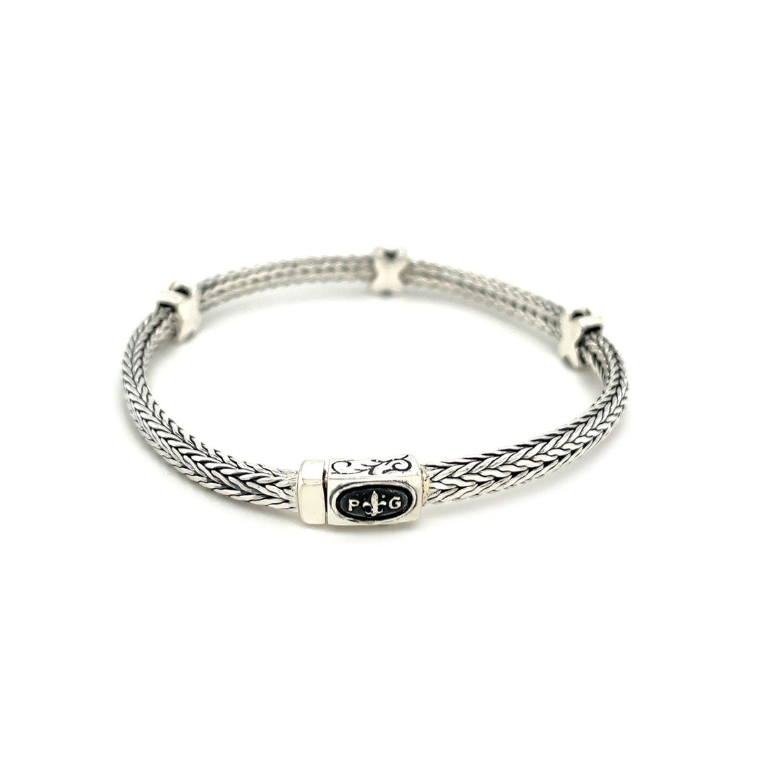 Woven Rope Bracelet with Black Sapphire X Accents in Sterling Silver - Coolpeacock